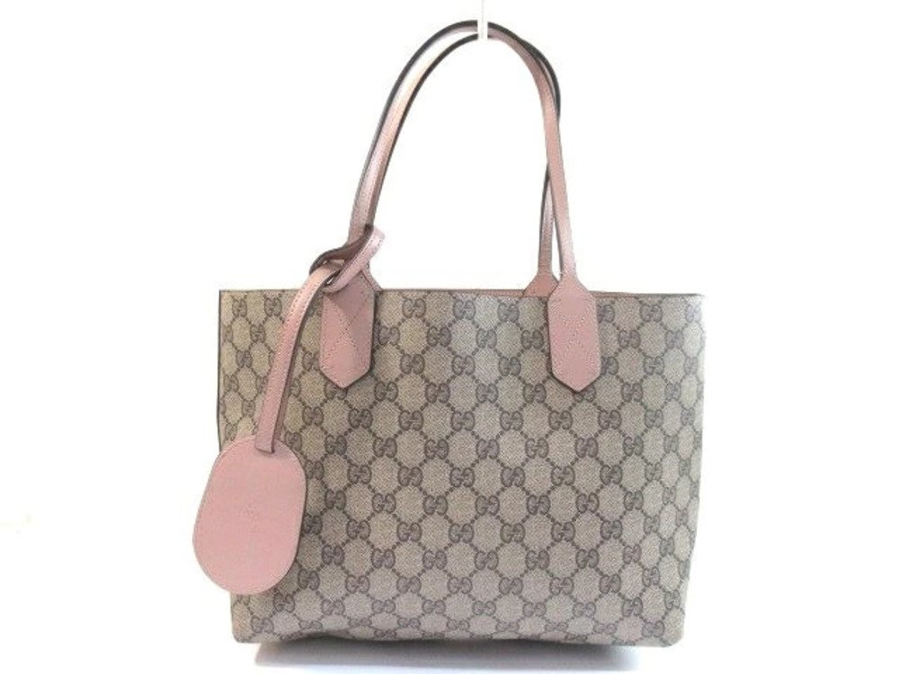 Gucci Tote Bag GG Supreme Beige Cream Pink Calfskin